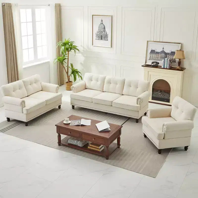 Chenille 3-Pieces Living Room Sofa Set with 3-Seat Couch, 2-Seat Loveseat, Single Sofa Chair