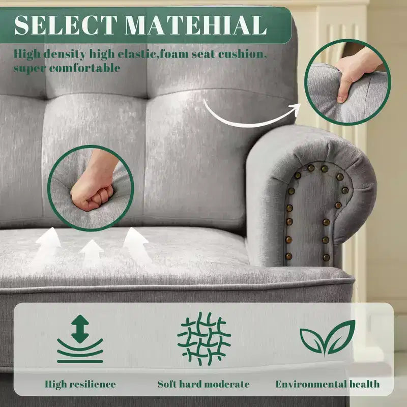 Chenille 3-Pieces Living Room Sofa Set with 3-Seat Couch, 2-Seat Loveseat, Single Sofa Chair