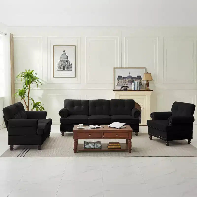 Chenille 3-Pieces Living Room Sofa Set with 3-Seat Couch, 2-Seat Loveseat, Single Sofa Chair
