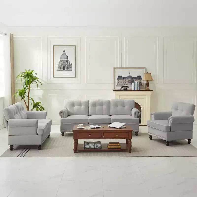 Chenille 3-Pieces Living Room Sofa Set with 3-Seat Couch, 2-Seat Loveseat, Single Sofa Chair