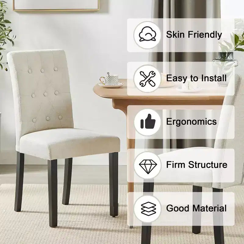 Upholstered Dining Chairs Set of 2/4/6 Button Tufted High Back Chairs Padded Seat & Rubber Wooden Legs, Coffee/Beige/Gray