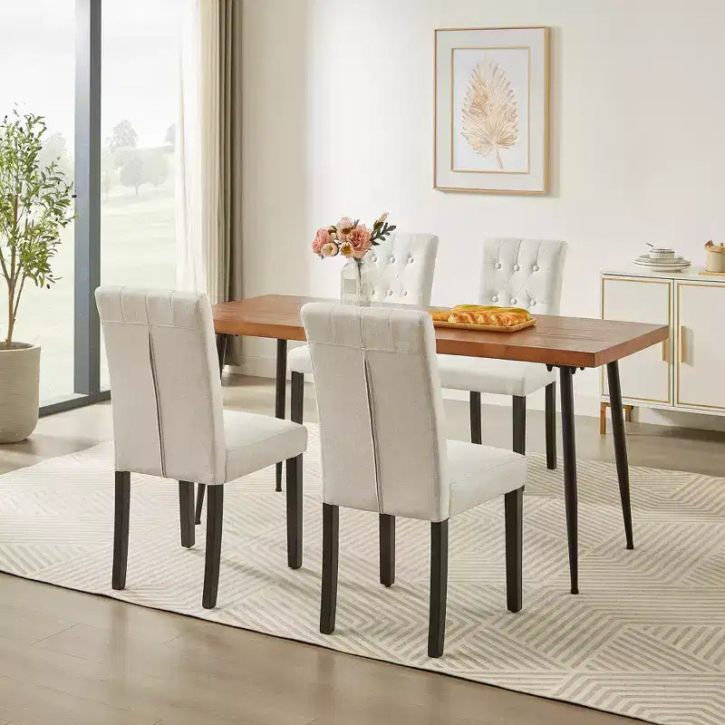 Upholstered Dining Chairs Set of 2/4/6 Button Tufted High Back Chairs Padded Seat & Rubber Wooden Legs, Coffee/Beige/Gray