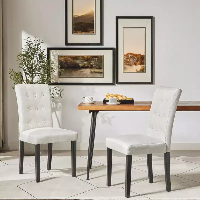 Upholstered Dining Chairs Set of 2/4/6 Button Tufted High Back Chairs Padded Seat & Rubber Wooden Legs, Coffee/Beige/Gray