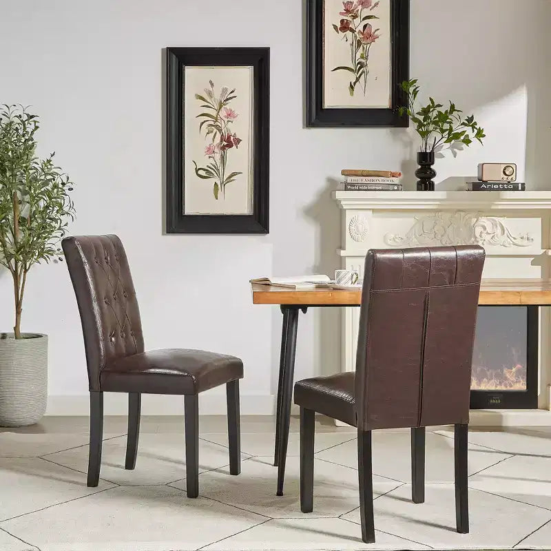 Upholstered Dining Chairs Set of 2/4/6 Button Tufted High Back Chairs Padded Seat & Rubber Wooden Legs, Coffee/Beige/Gray