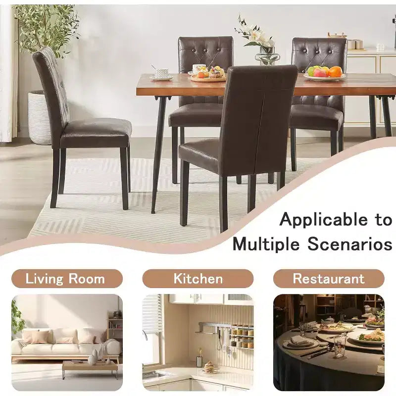 Upholstered Dining Chairs Set of 2/4/6 Button Tufted High Back Chairs Padded Seat & Rubber Wooden Legs, Coffee/Beige/Gray
