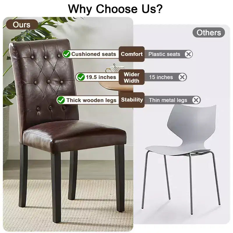 Upholstered Dining Chairs Set of 2/4/6 Button Tufted High Back Chairs Padded Seat & Rubber Wooden Legs, Coffee/Beige/Gray