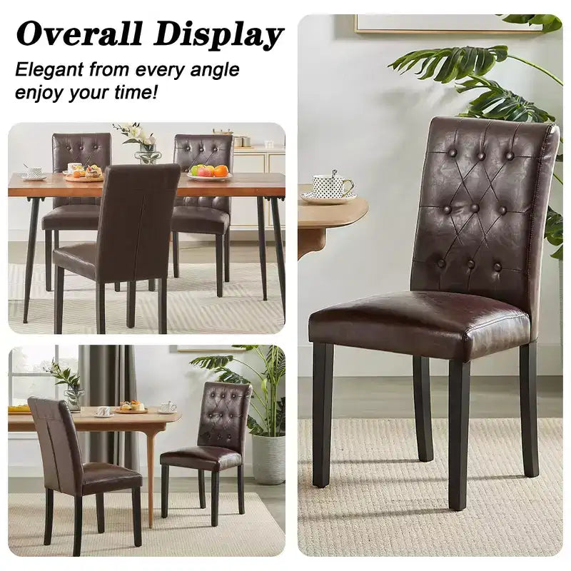 Upholstered Dining Chairs Set of 2/4/6 Button Tufted High Back Chairs Padded Seat & Rubber Wooden Legs, Coffee/Beige/Gray