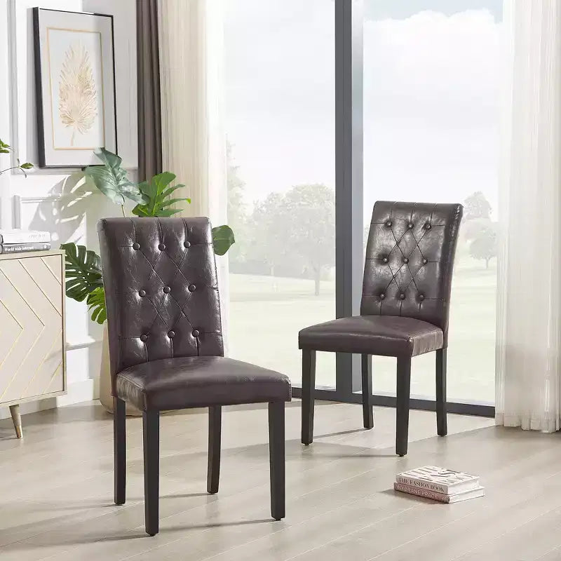 Upholstered Dining Chairs Set of 2/4/6 Button Tufted High Back Chairs Padded Seat & Rubber Wooden Legs, Coffee/Beige/Gray