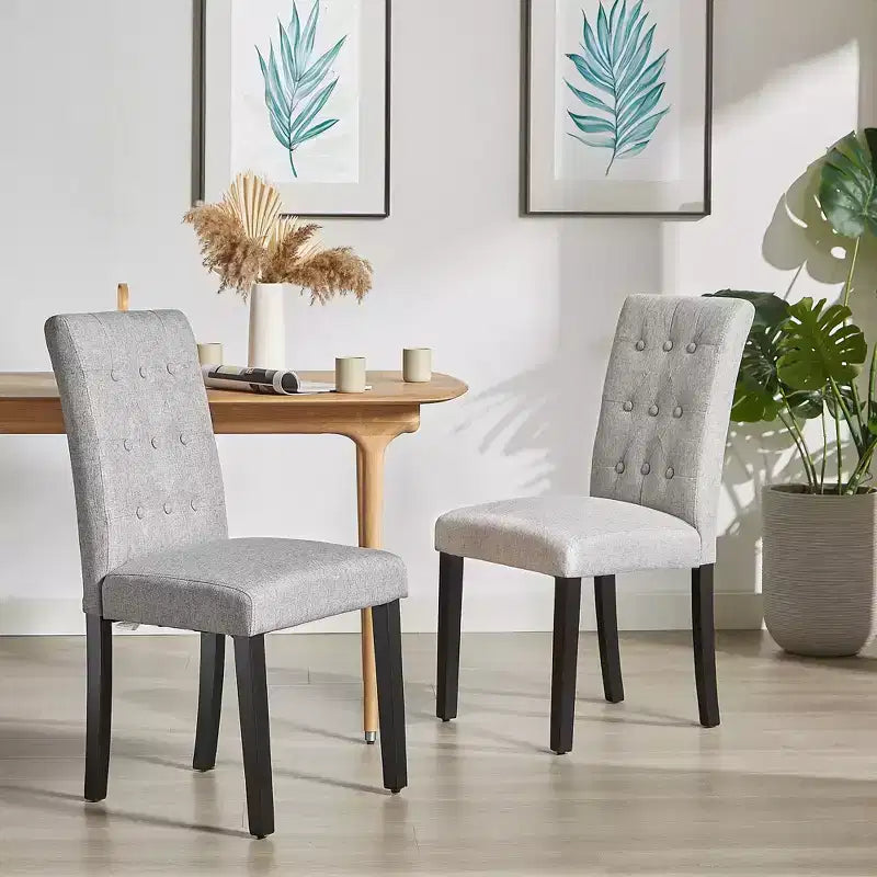 Upholstered Dining Chairs Set of 2/4/6 Button Tufted High Back Chairs Padded Seat & Rubber Wooden Legs, Coffee/Beige/Gray