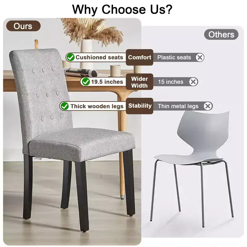 Upholstered Dining Chairs Set of 2/4/6 Button Tufted High Back Chairs Padded Seat & Rubber Wooden Legs, Coffee/Beige/Gray