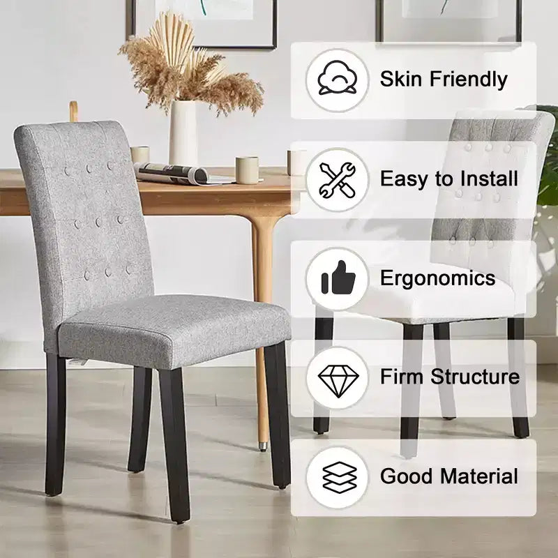 Upholstered Dining Chairs Set of 2/4/6 Button Tufted High Back Chairs Padded Seat & Rubber Wooden Legs, Coffee/Beige/Gray