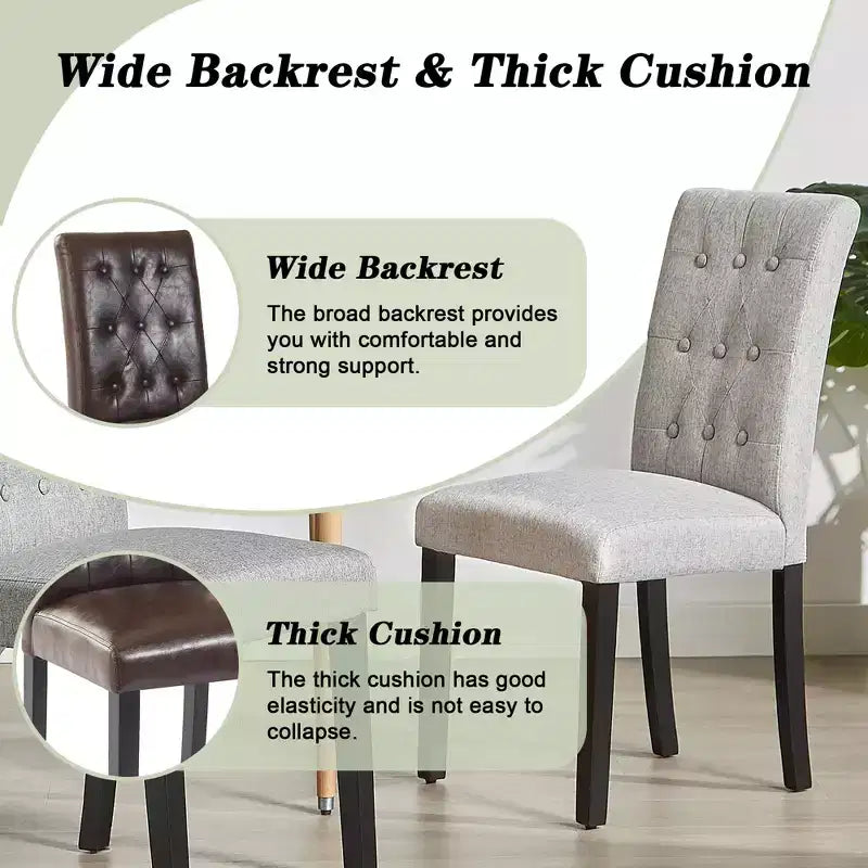 Upholstered Dining Chairs Set of 2/4/6 Button Tufted High Back Chairs Padded Seat & Rubber Wooden Legs, Coffee/Beige/Gray