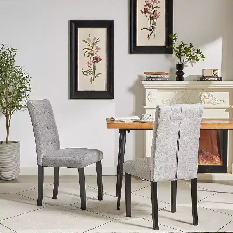 Upholstered Dining Chairs Set of 2/4/6 Button Tufted High Back Chairs Padded Seat & Rubber Wooden Legs, Coffee/Beige/Gray