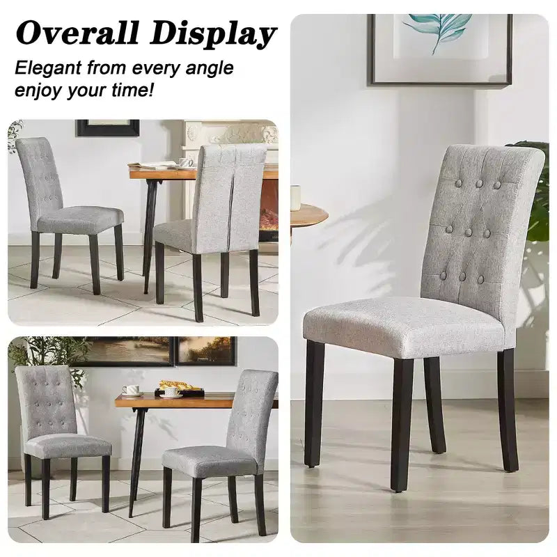 Upholstered Dining Chairs Set of 2/4/6 Button Tufted High Back Chairs Padded Seat & Rubber Wooden Legs, Coffee/Beige/Gray