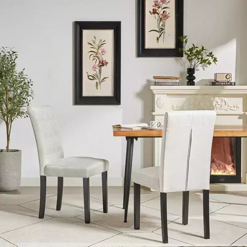 Upholstered Dining Chairs Set of 2/4/6 Button Tufted High Back Chairs Padded Seat & Rubber Wooden Legs, Coffee/Beige/Gray