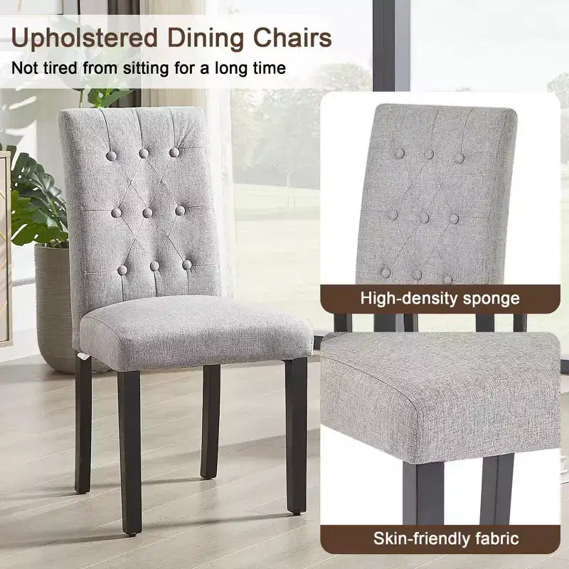 Upholstered Dining Chairs Set of 2/4/6 Button Tufted High Back Chairs Padded Seat & Rubber Wooden Legs, Coffee/Beige/Gray