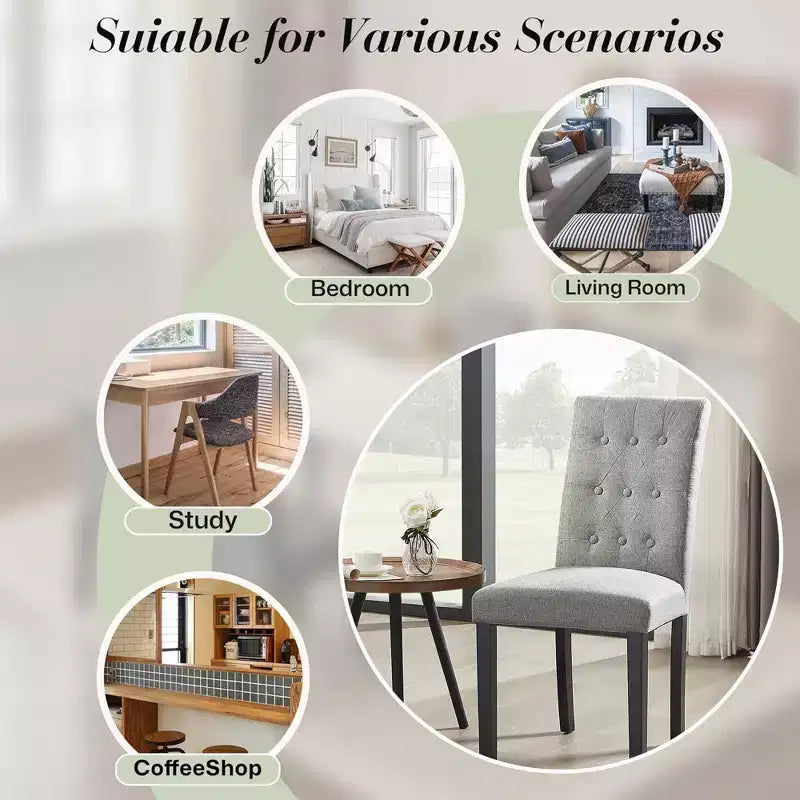 Upholstered Dining Chairs Set of 2/4/6 Button Tufted High Back Chairs Padded Seat & Rubber Wooden Legs, Coffee/Beige/Gray