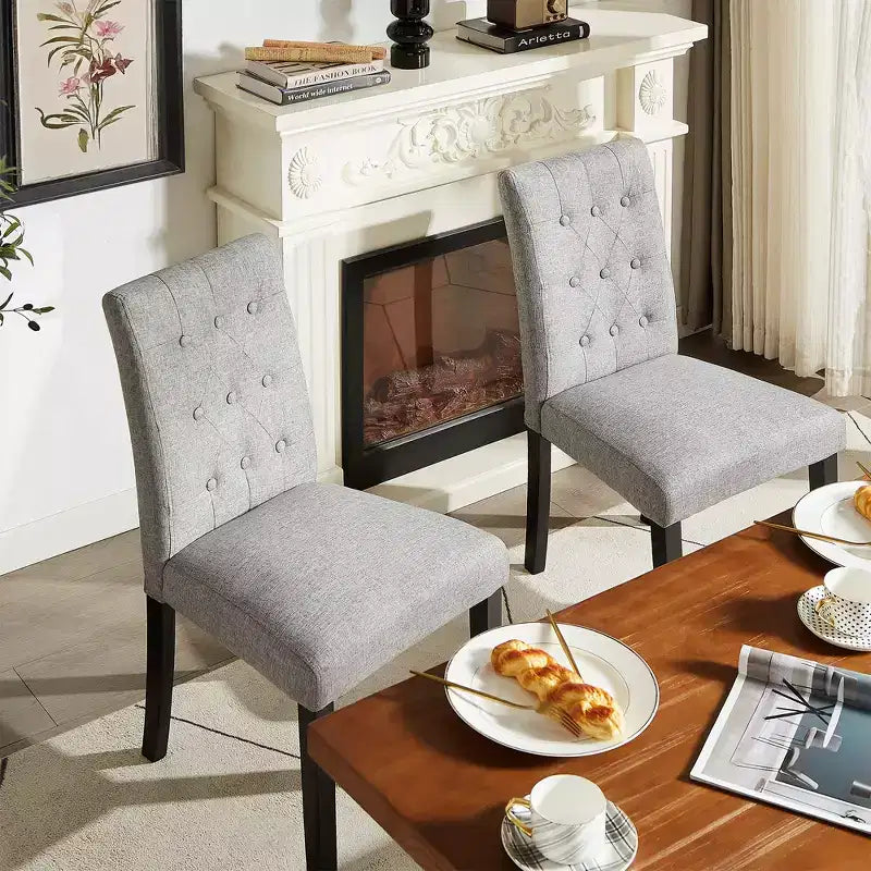 Upholstered Dining Chairs Set of 2/4/6 Button Tufted High Back Chairs Padded Seat & Rubber Wooden Legs, Coffee/Beige/Gray