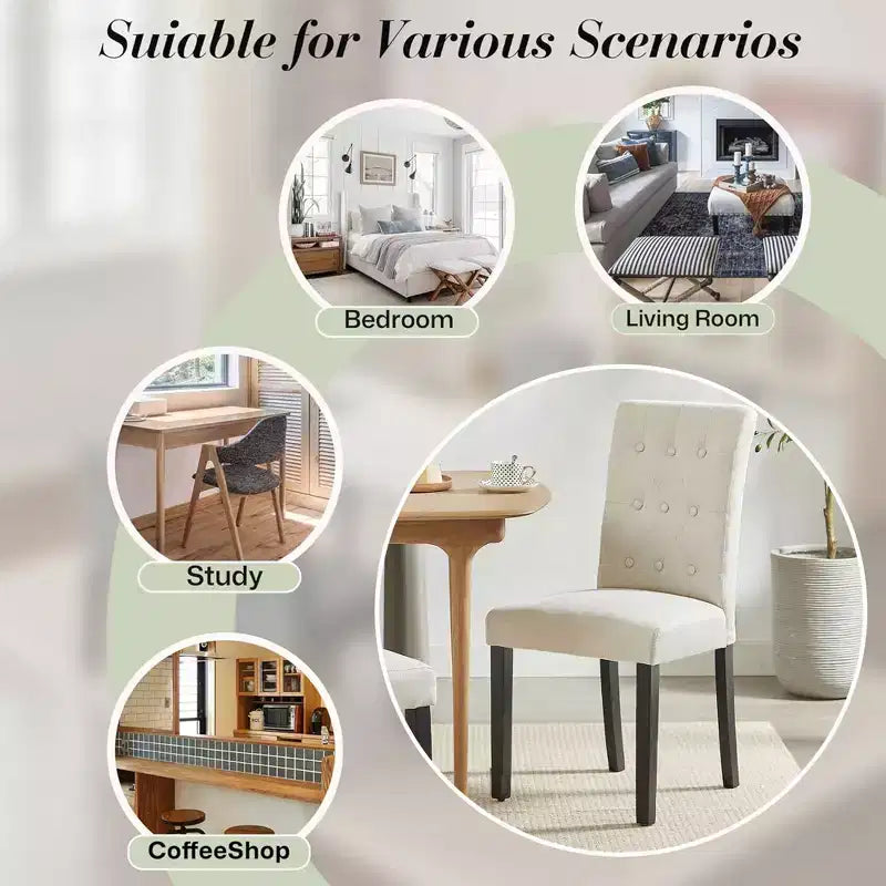 Upholstered Dining Chairs Set of 2/4/6 Button Tufted High Back Chairs Padded Seat & Rubber Wooden Legs, Coffee/Beige/Gray