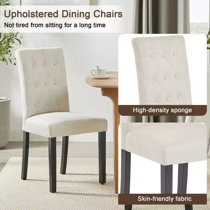 Upholstered Dining Chairs Set of 2/4/6 Button Tufted High Back Chairs Padded Seat & Rubber Wooden Legs, Coffee/Beige/Gray
