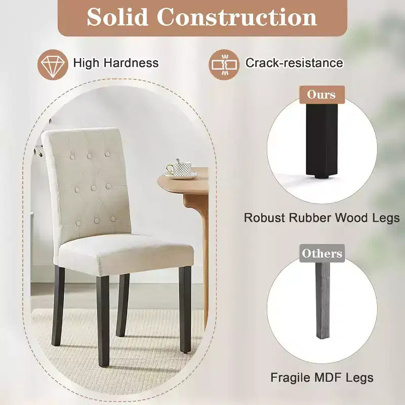 Upholstered Dining Chairs Set of 2/4/6 Button Tufted High Back Chairs Padded Seat & Rubber Wooden Legs, Coffee/Beige/Gray