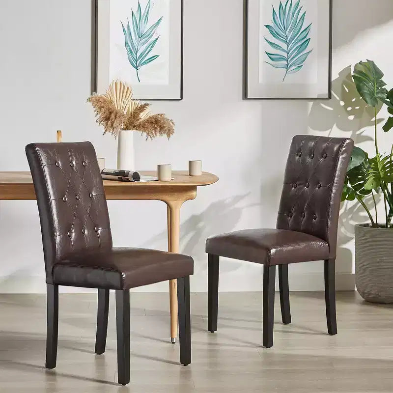 Upholstered Dining Chairs Set of 2/4/6 Button Tufted High Back Chairs Padded Seat & Rubber Wooden Legs, Coffee/Beige/Gray
