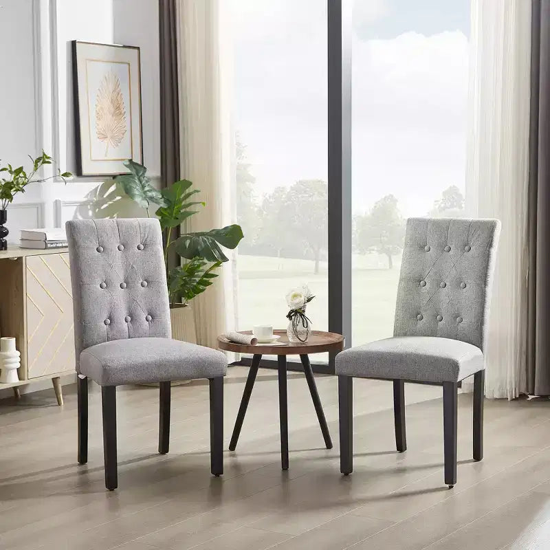 Upholstered Dining Chairs Set of 2/4/6 Button Tufted High Back Chairs Padded Seat & Rubber Wooden Legs, Coffee/Beige/Gray