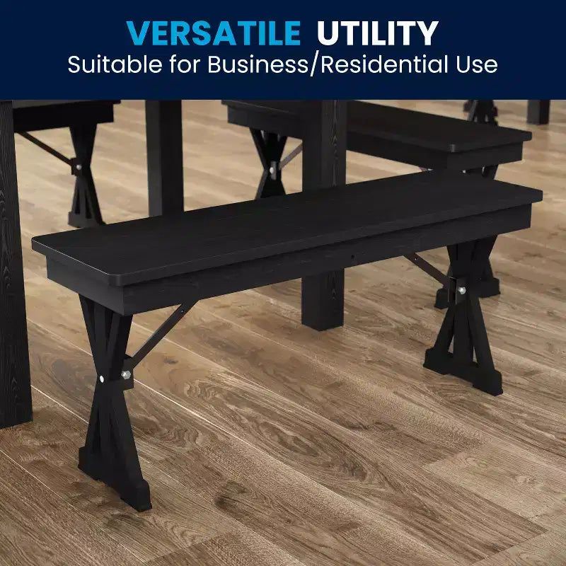 40 x 12 Black Wash Commercial Antique Solid Pine Farmhouse Folding Bench with Foldable Locking X-Legs