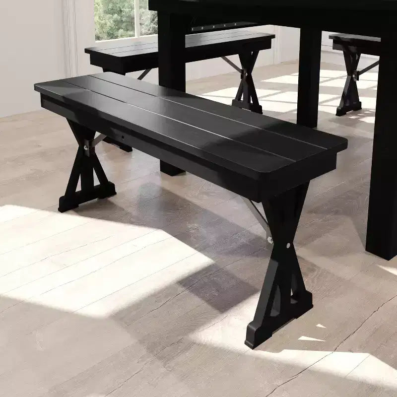 40 x 12 Black Wash Commercial Antique Solid Pine Farmhouse Folding Bench with Foldable Locking X-Legs