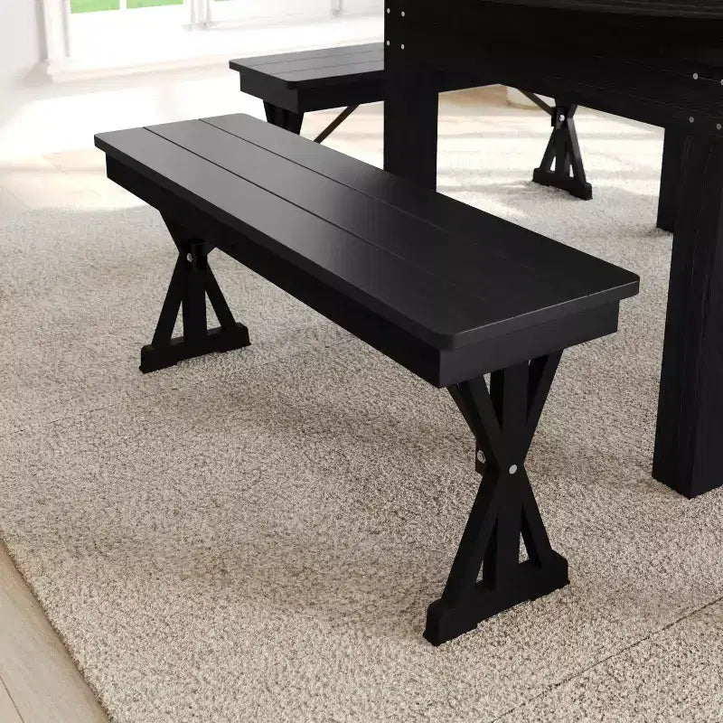 40 x 12 Black Wash Commercial Antique Solid Pine Farmhouse Folding Bench with Foldable Locking X-Legs