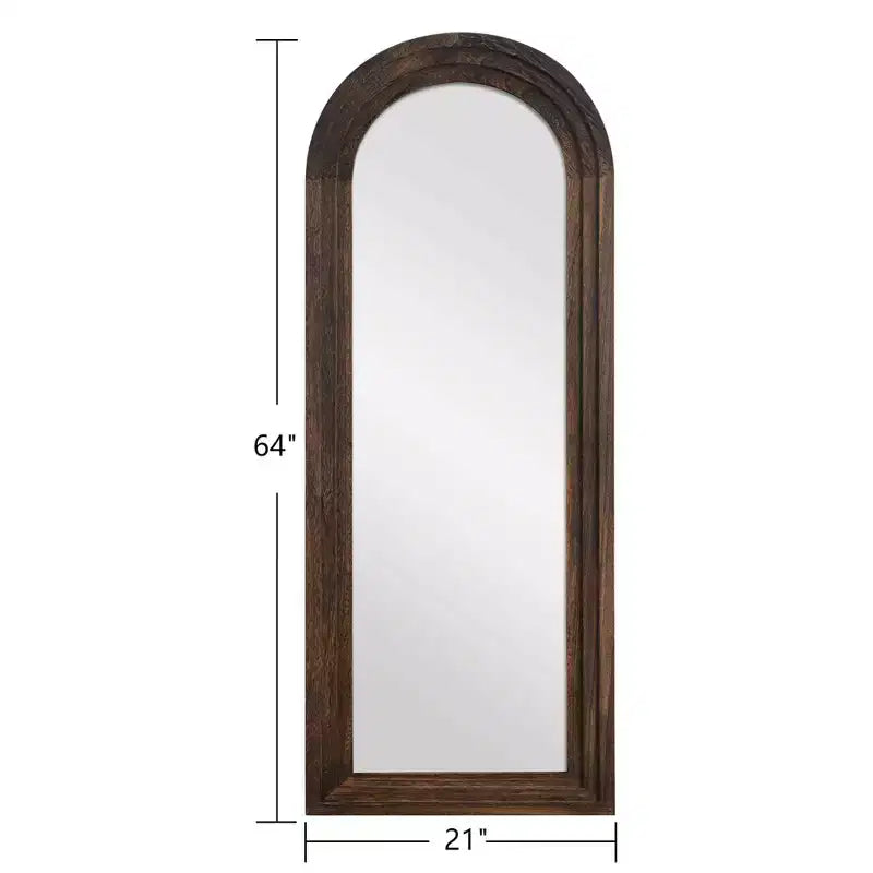 21 in. W x 64 in. H Classic Arched Solid Wood Framed Mirror in Brown