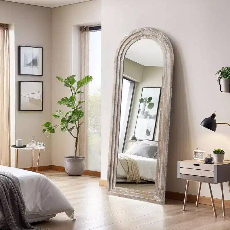 21 in. W x 64 in. H Classic Arched Solid Wood Framed Mirror in Brown