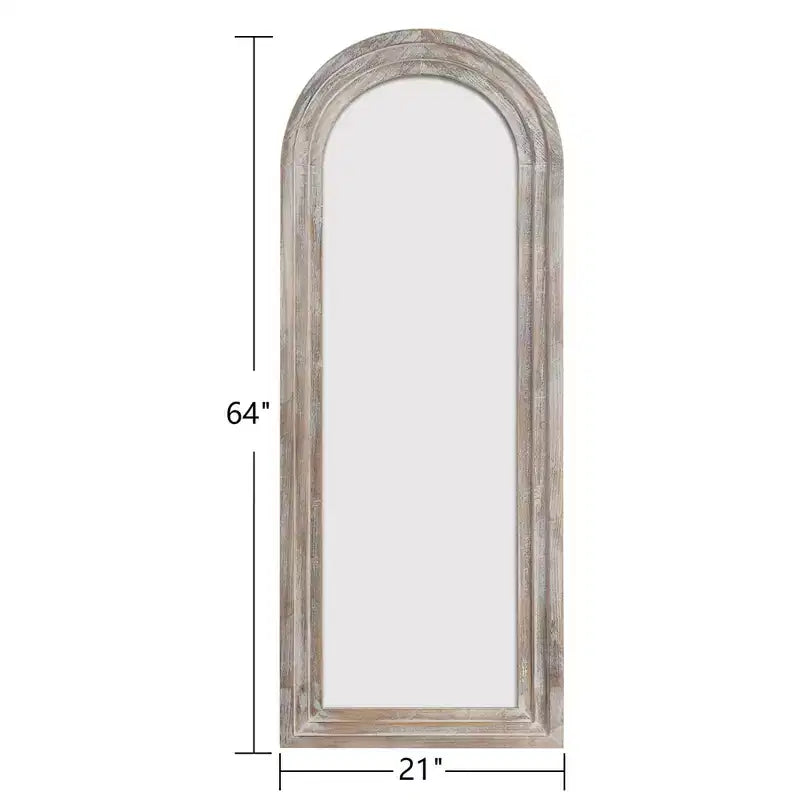 21 in. W x 64 in. H Classic Arched Solid Wood Framed Mirror in Brown