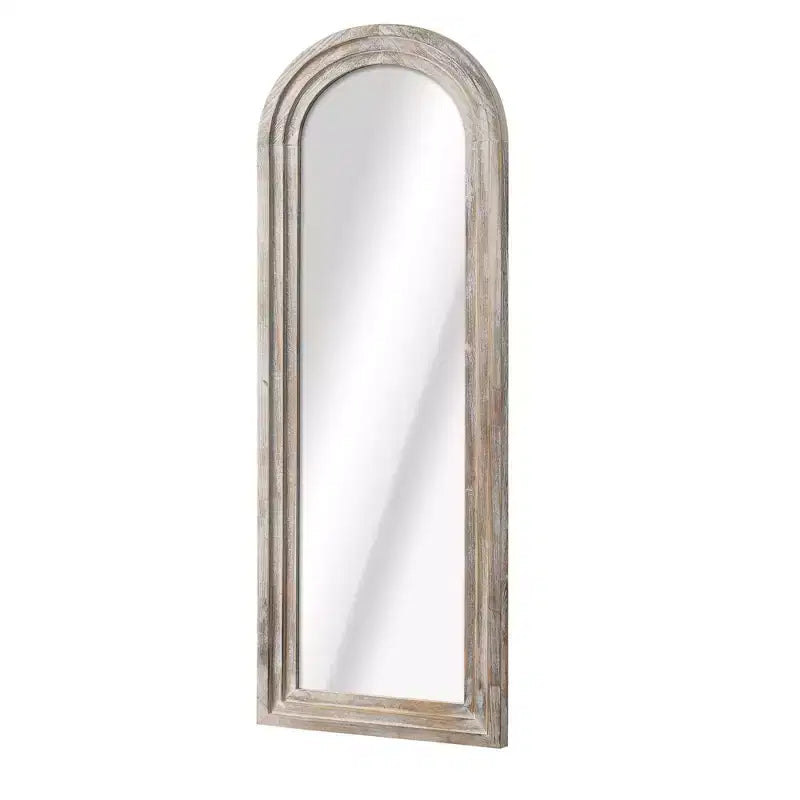 21 in. W x 64 in. H Classic Arched Solid Wood Framed Mirror in Brown