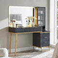 Fluted Makeup Vanity Tables with 36 HD Lighted Mirror, 48 Big Modern Vanity Desk with Glass Top & 5 Drawers & Shelves, Dressing Table