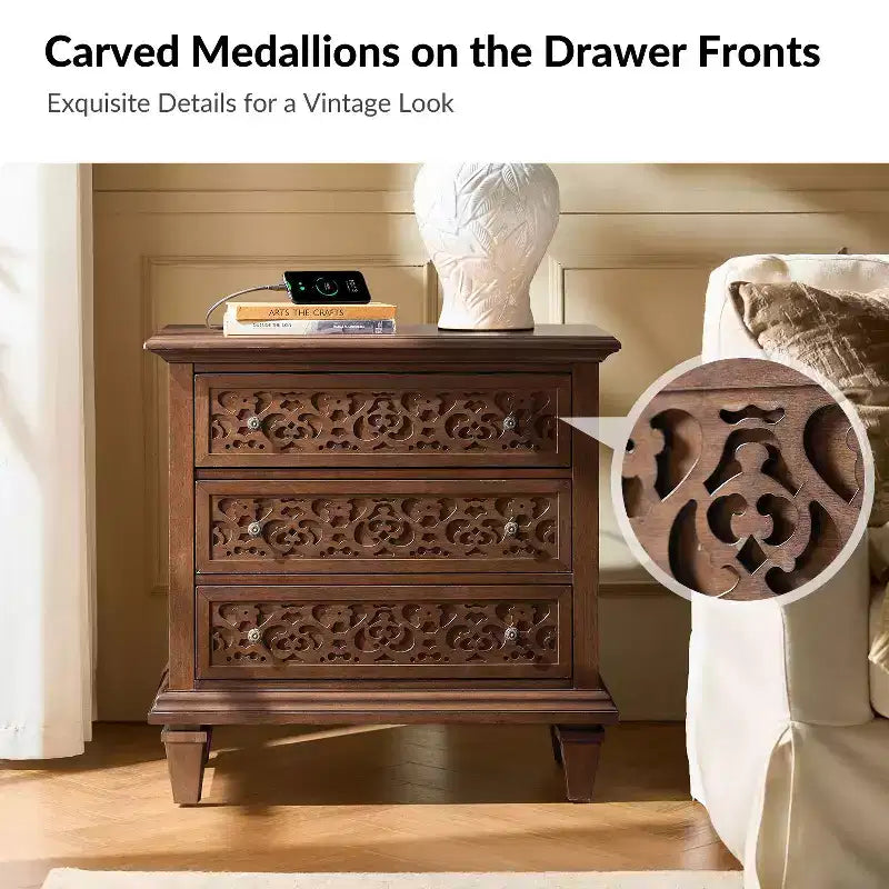 3-Drawer End Table with Built-In Outlets
