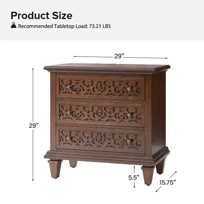 3-Drawer End Table with Built-In Outlets