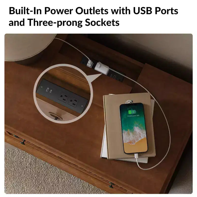 3-Drawer End Table with Built-In Outlets