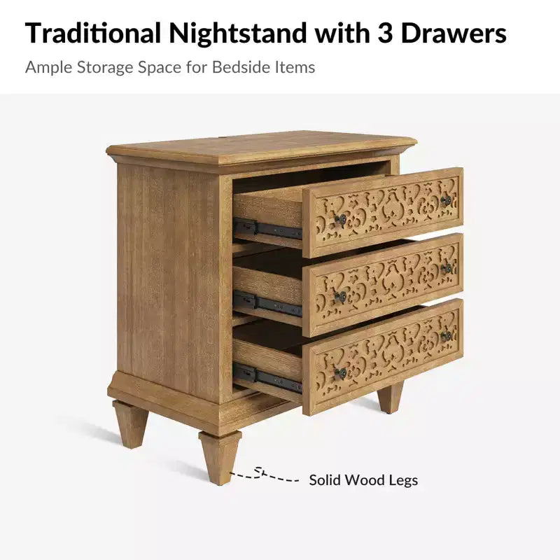3-Drawer End Table with Built-In Outlets