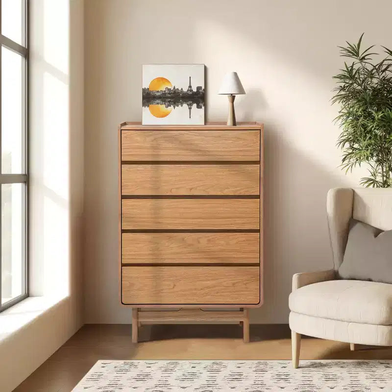 Mid-Century Modern Engineered Wood 48.5-Inch Tall 5-Drawer Bachelor Chest, Brown