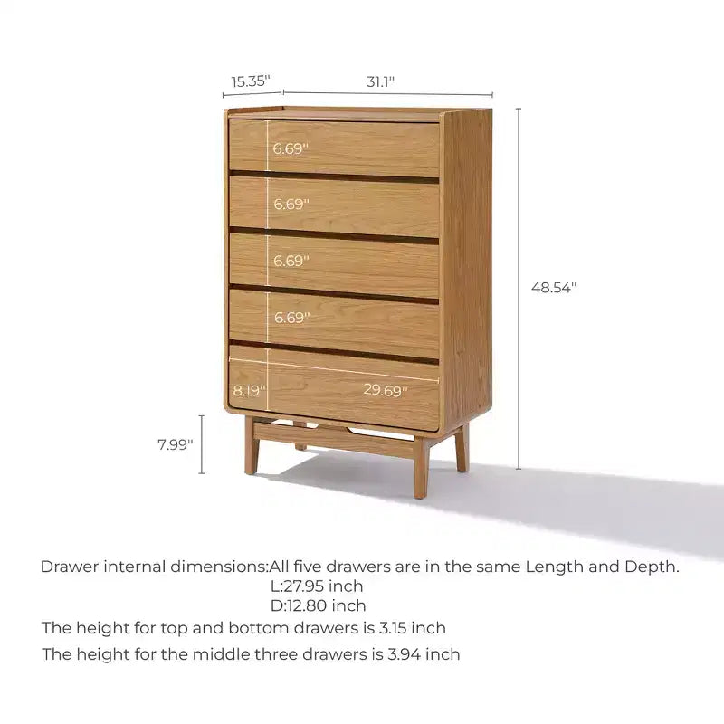 Mid-Century Modern Engineered Wood 48.5-Inch Tall 5-Drawer Bachelor Chest, Brown