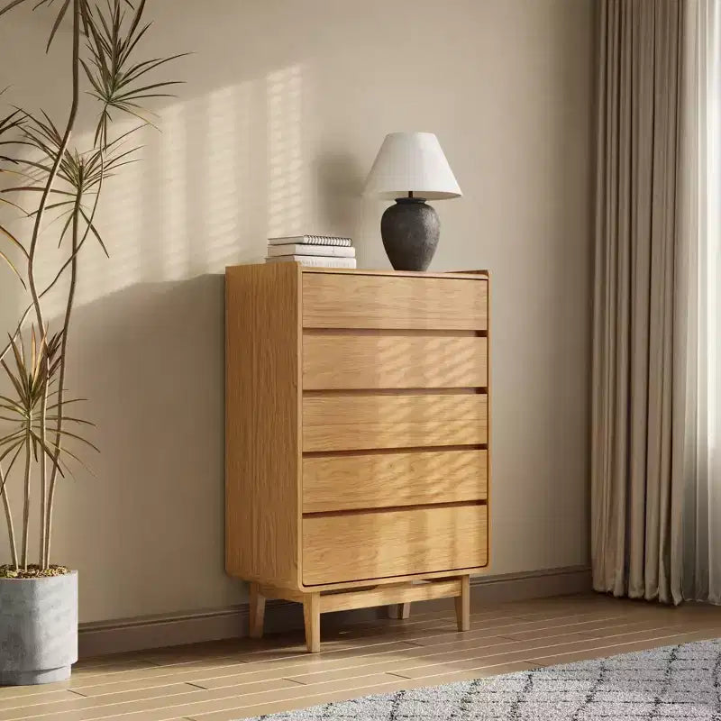 Mid-Century Modern Engineered Wood 48.5-Inch Tall 5-Drawer Bachelor Chest, Brown