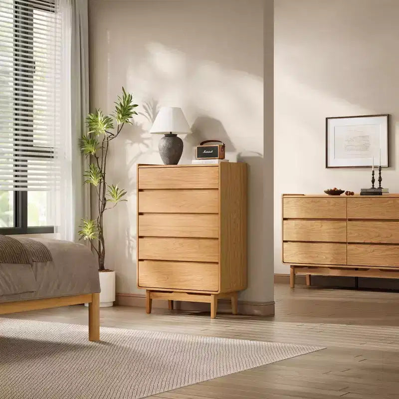 Mid-Century Modern Engineered Wood 48.5-Inch Tall 5-Drawer Bachelor Chest, Brown