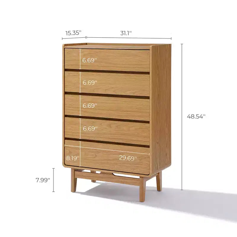 Mid-Century Modern Engineered Wood 48.5-Inch Tall 5-Drawer Bachelor Chest, Brown