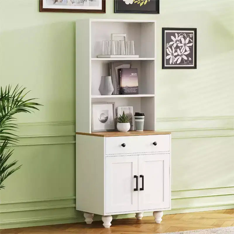 Farmhouse Wood Gourd-Shaped Legs Storage Cabinet with Adjustable Shelves