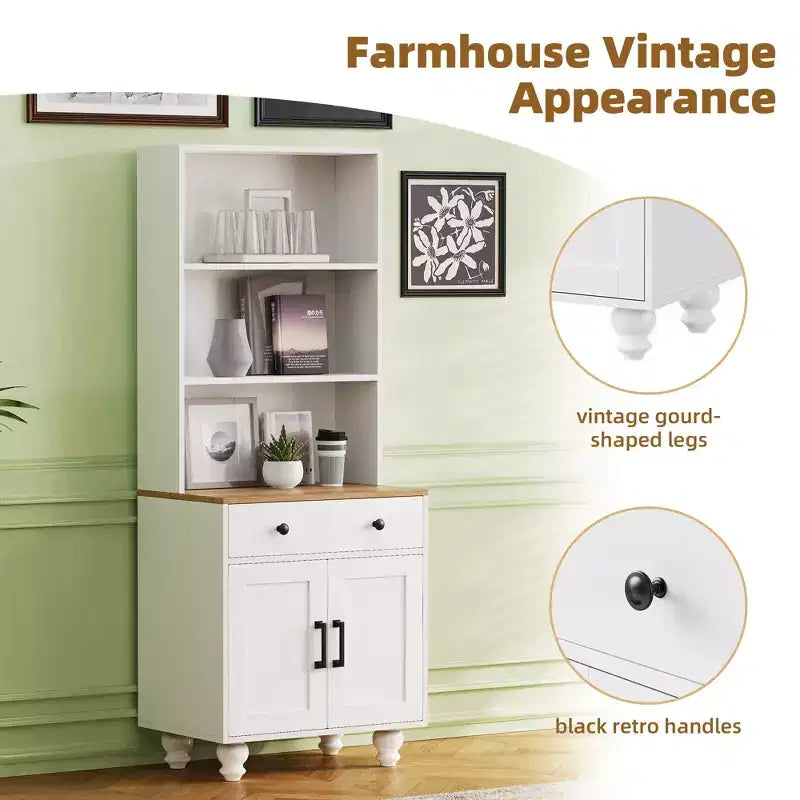 Farmhouse Wood Gourd-Shaped Legs Storage Cabinet with Adjustable Shelves