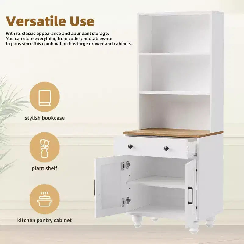 Farmhouse Wood Gourd-Shaped Legs Storage Cabinet with Adjustable Shelves