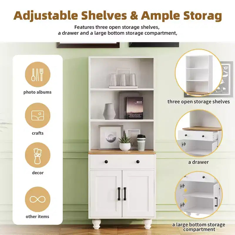 Farmhouse Wood Gourd-Shaped Legs Storage Cabinet with Adjustable Shelves