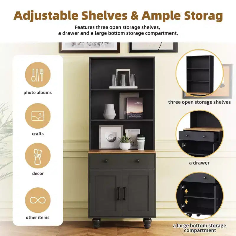 Farmhouse Wood Gourd-Shaped Legs Storage Cabinet with Adjustable Shelves