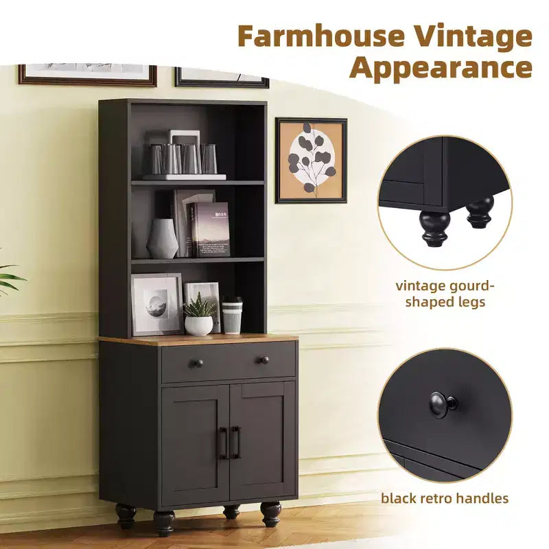 Farmhouse Wood Gourd-Shaped Legs Storage Cabinet with Adjustable Shelves